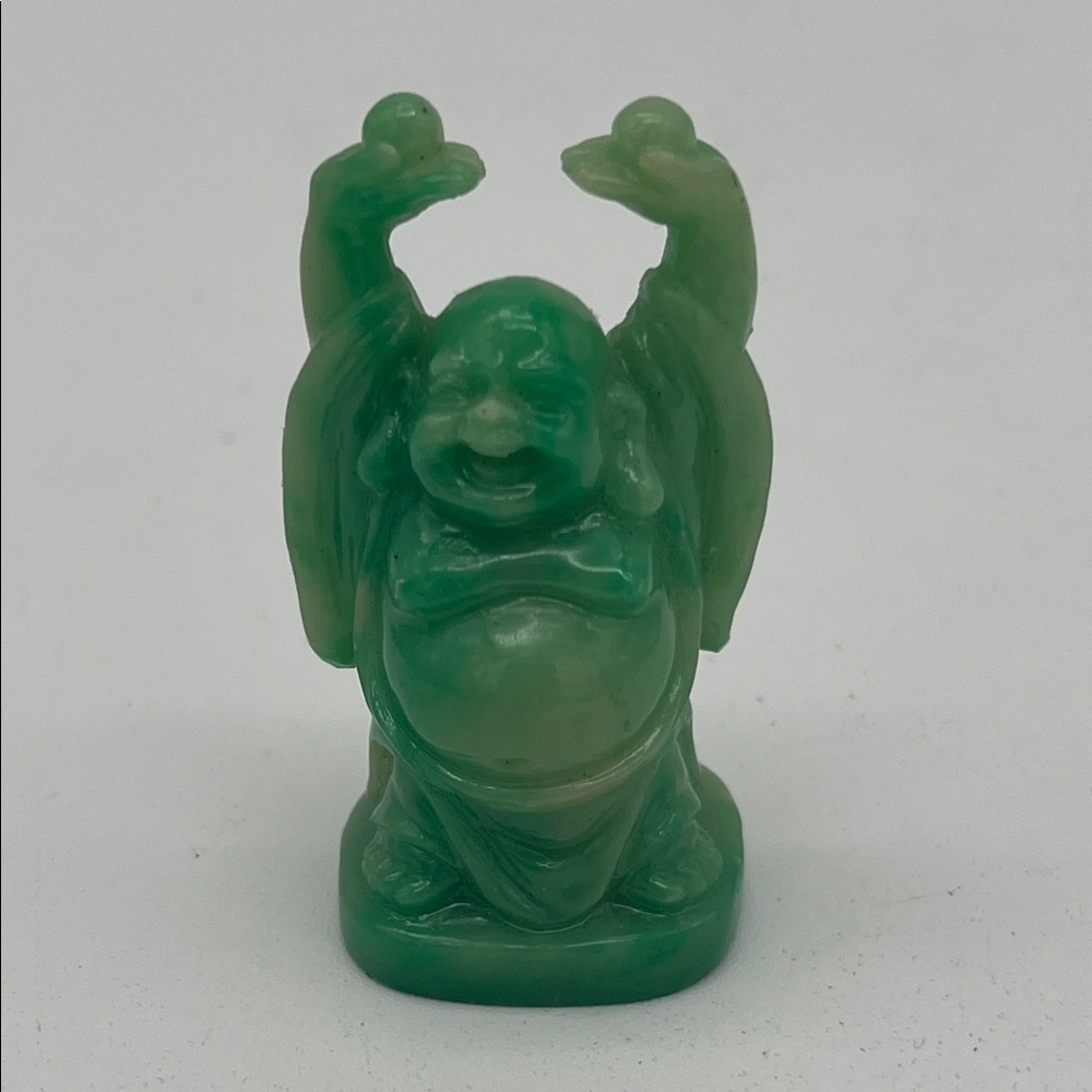 Mini Green Laughing Buddha Statue 2.25” Resin Feng Shui Decor